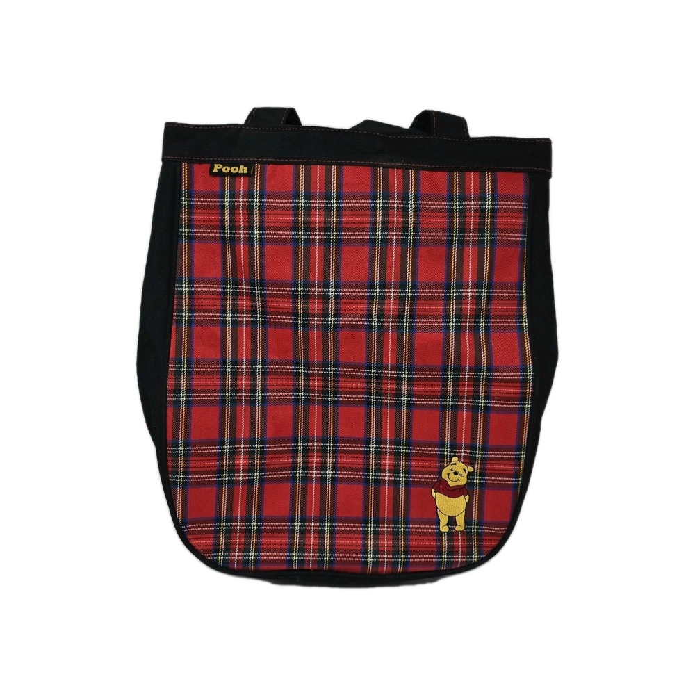 Vintage Disney Tote Bag Winnie the Pooh Embroidered‎ Red Plaid Carry All